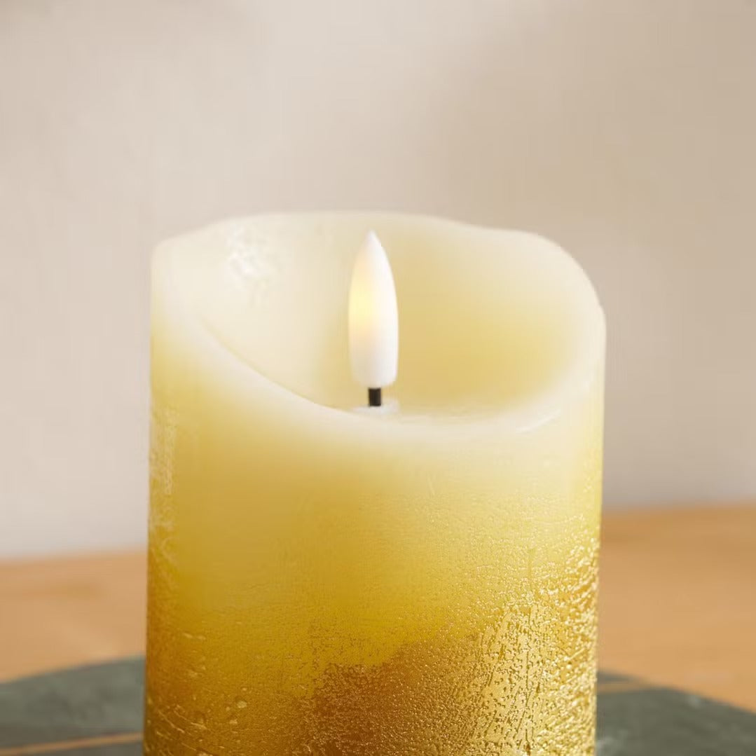 dazzle real wax glitter led pillar candle 7.5x15cm - gold