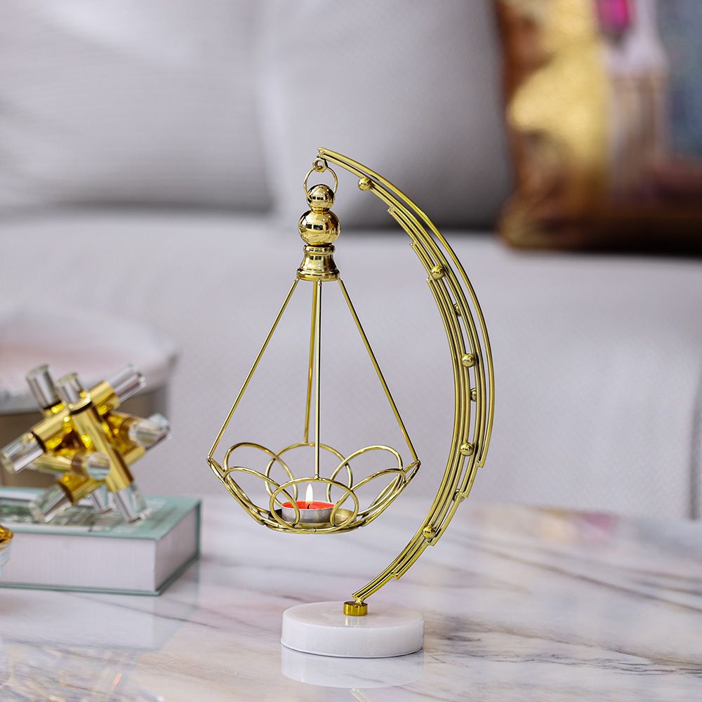 Medallion Metal Candle Holder 17x15x35Cm Gold