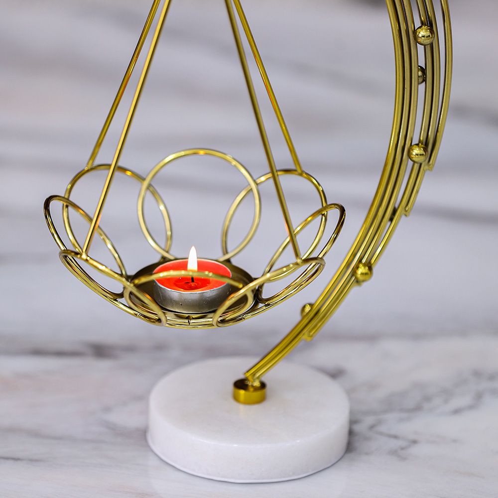 Medallion Metal Candle Holder 17x15x35Cm Gold