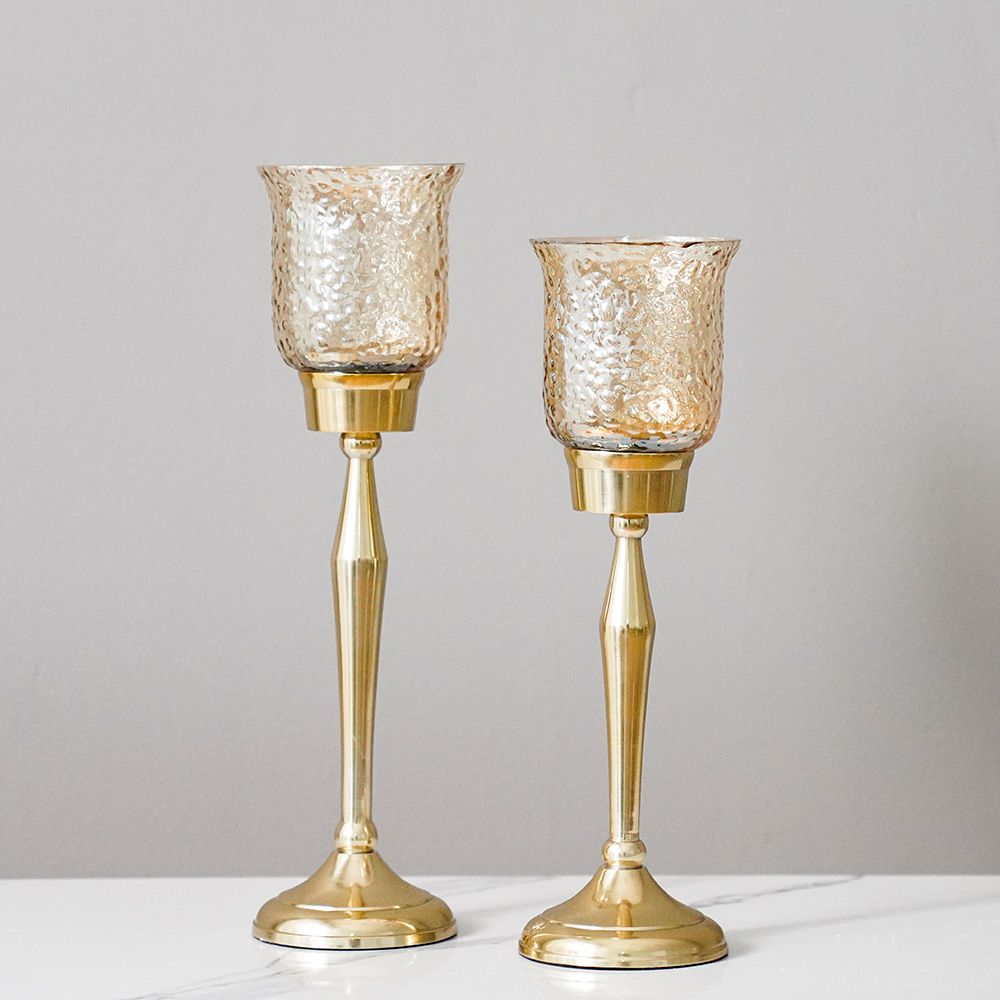 Abriz Set Of 2 Votive Candle Holder Large Gold S-9X9X30Cm L-9X9X34Cm