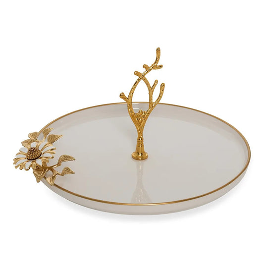 Nova Porcelain Serving Platter, White & Gold - 27 cm