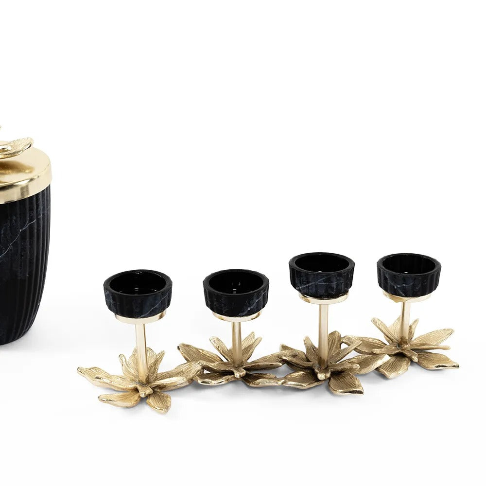 Fluer Tealight Holder, Black & Gold - 32x10 cm