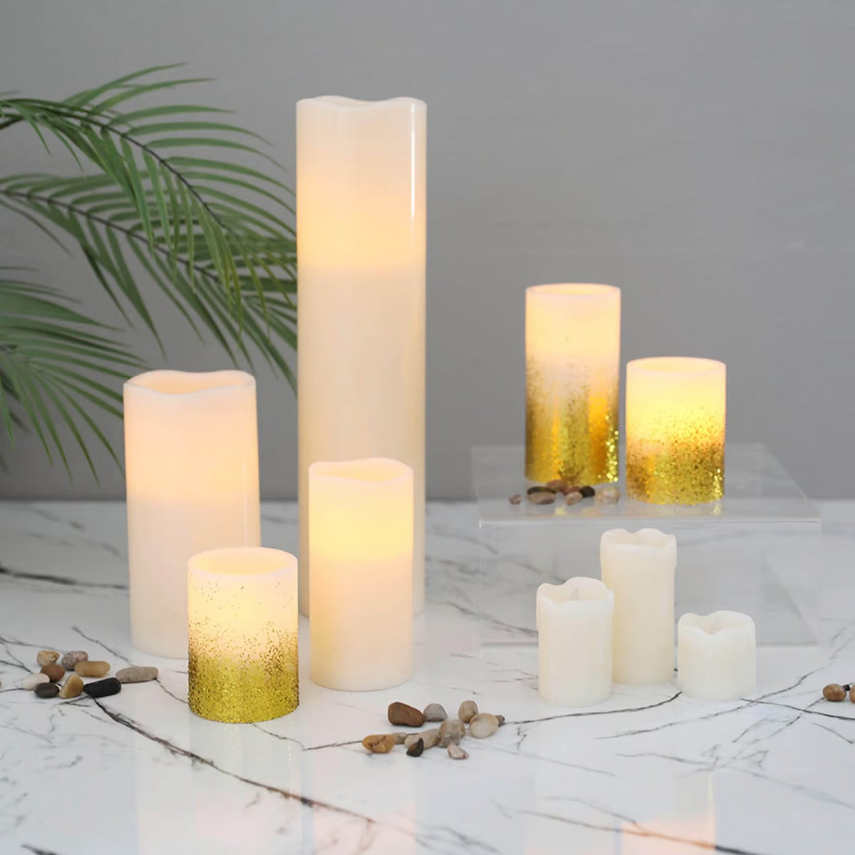 Sparkle Led Wax Pillar Candle Dia8x15cm - Gold