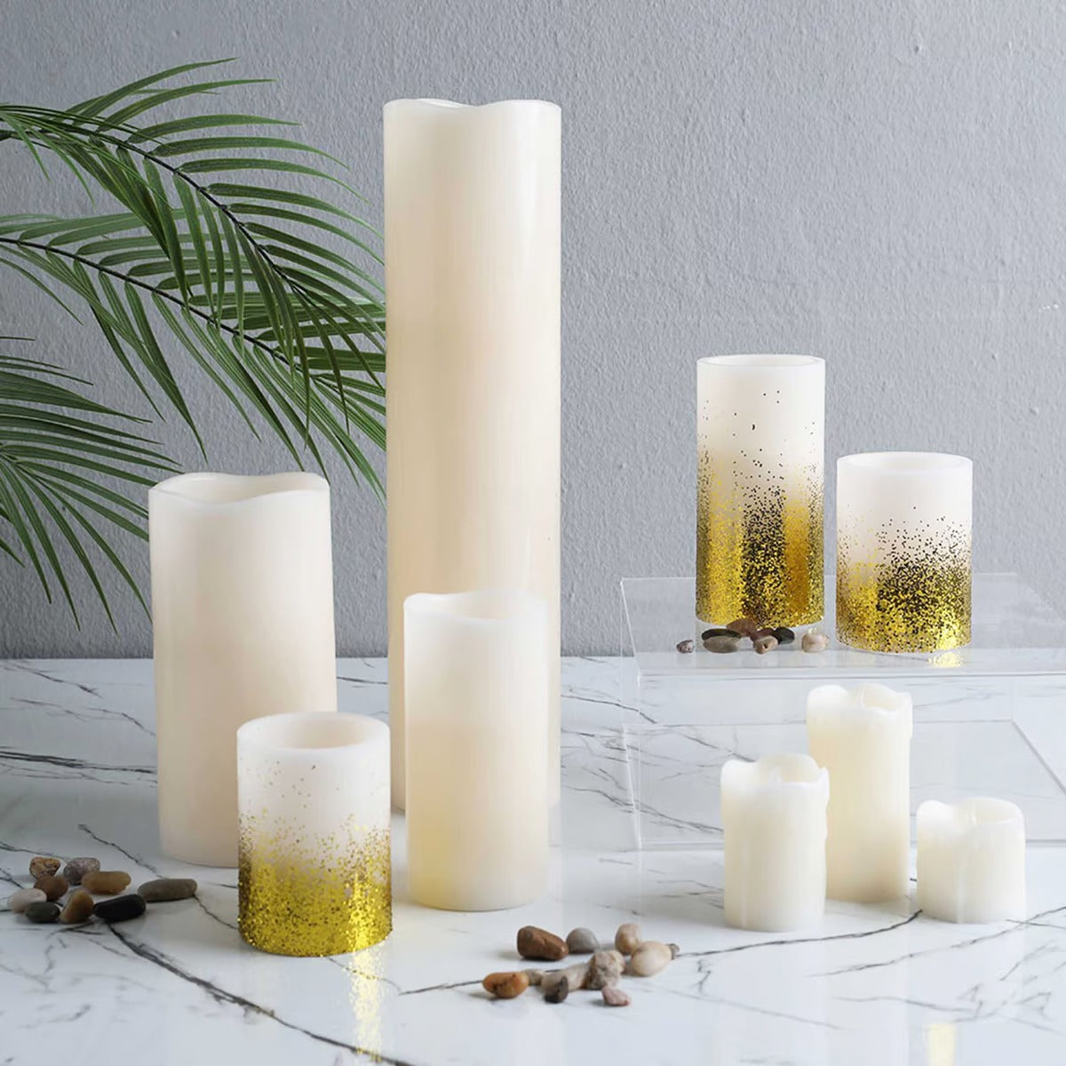 Sparkle Led Wax Pillar Candle Dia8x15cm - Gold