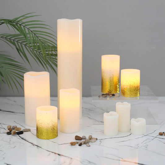 Sparkle Led Wax Pillar Candle Dia8x10cm - Gold