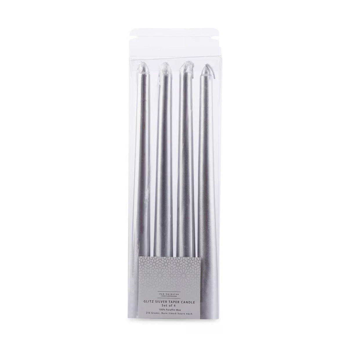 Glitz Silver 4-Piece Taper Candle Dia2x24cm - 6 Hrs