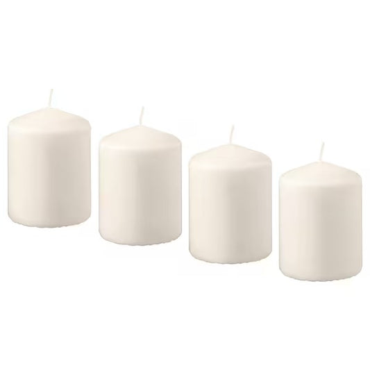 HEMSJÖ Unscented block candle, natural, 8 cm set of 4 pack