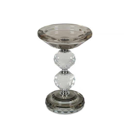 Crystal Pillar Candle Holder 10x10x15cm- Smoked Grey