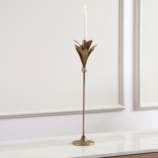 Botanical Vintage Metal Taper Candle Holder 15x15x54cm- Antique Gold