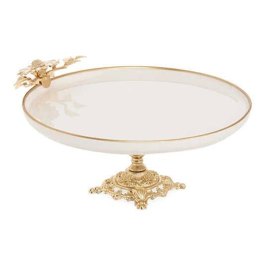 Lush Porcelain Serving Platter, Cream & Gold - 27cm