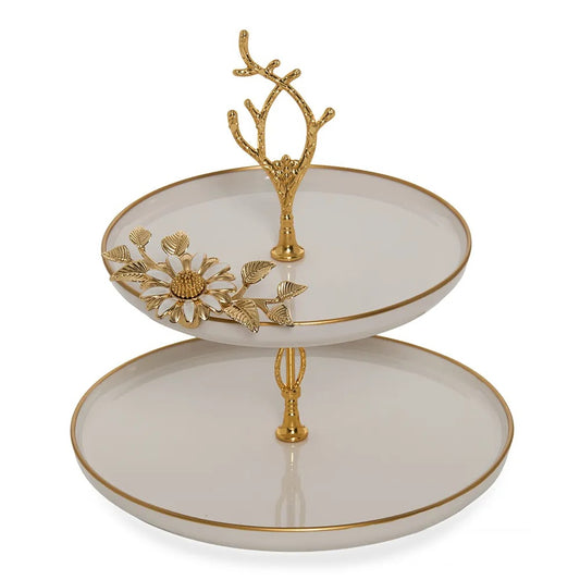 Glow Porcelain Serving Platter, White & Gold - 21 cm