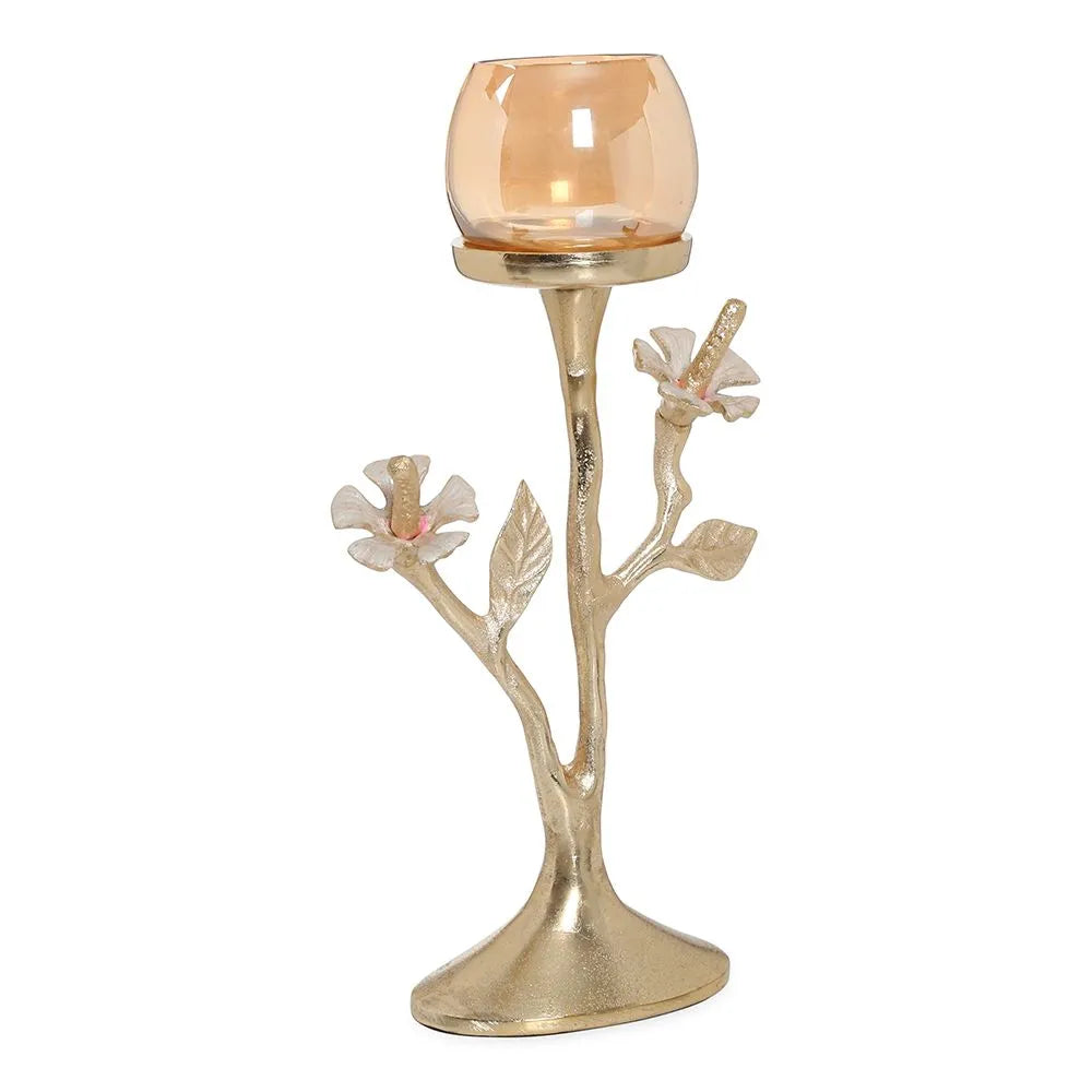 Hibiscus Candle Holder (Beige/Gold) Small