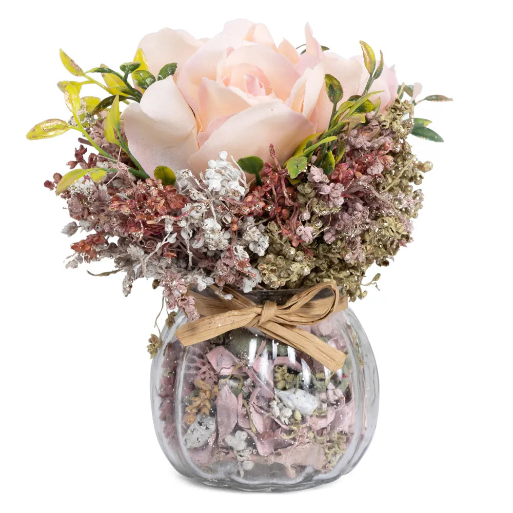 Artificial French Rose In Pot Pourri Vase, Peach