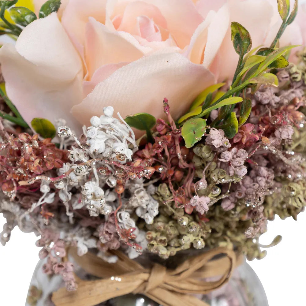 Artificial French Rose In Pot Pourri Vase, Peach